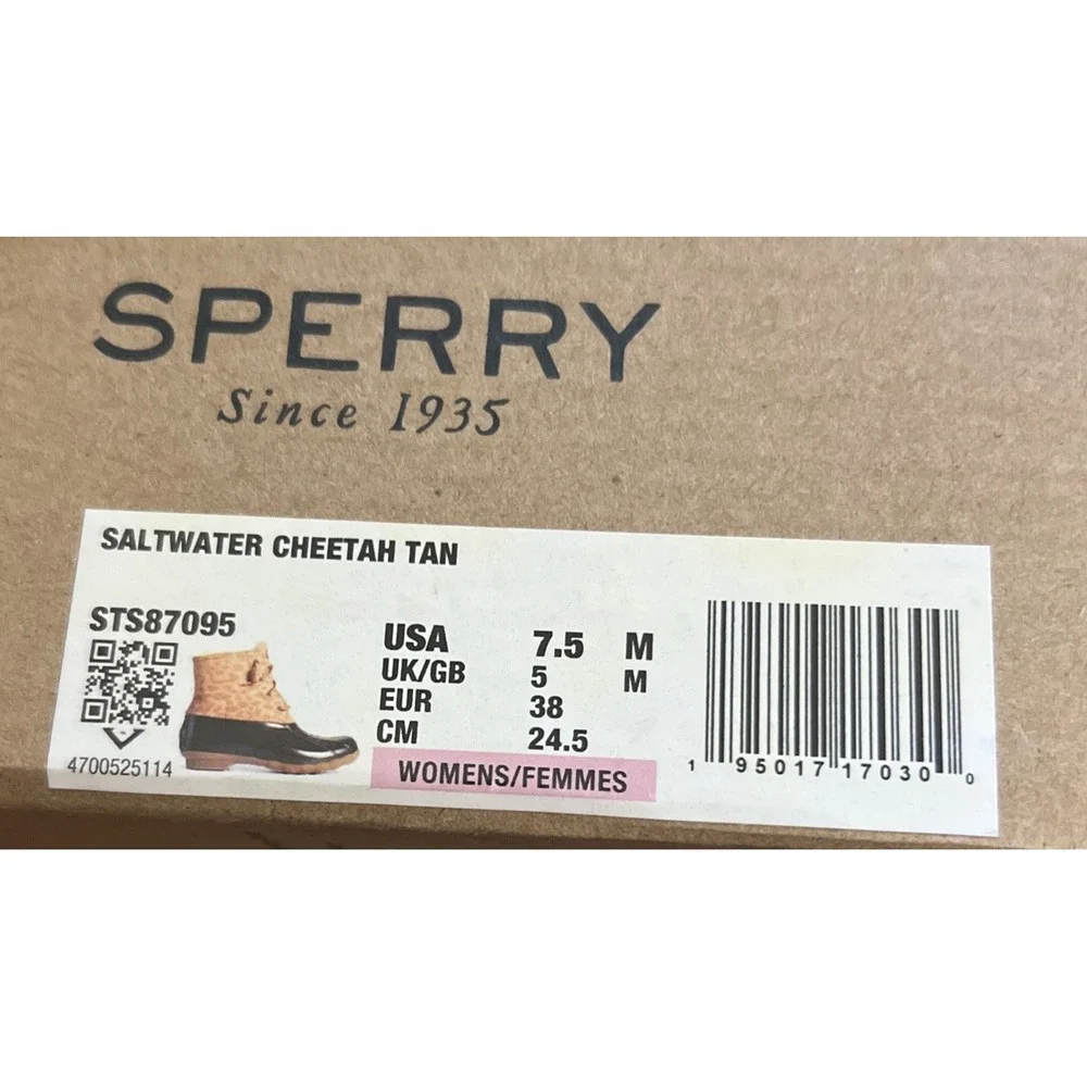 New Sperry Saltwater Cheetah Tan Duck Boots All Weather STS87095 Women's 7.5